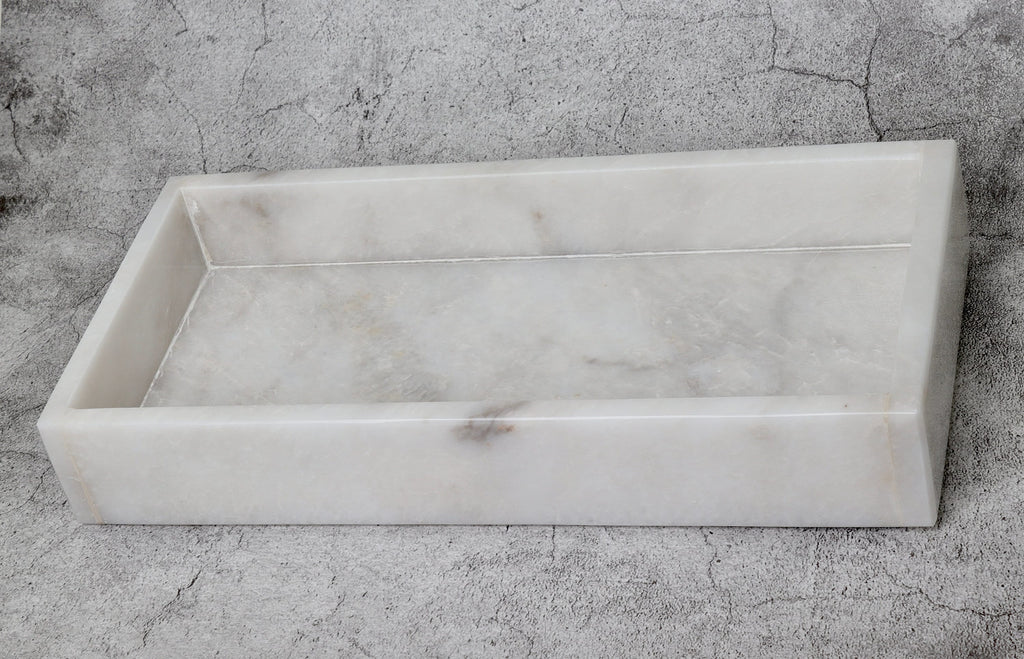 Salvatore – White Natural Marble Tray  | L 30cm W 15cm H 5cm | 2.5kg approx.