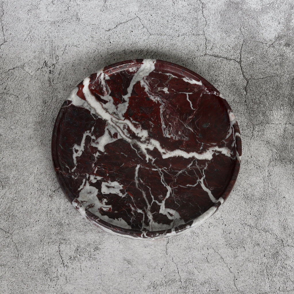 Gabriella – Red Round Marble Tray | W20cm H 2cm