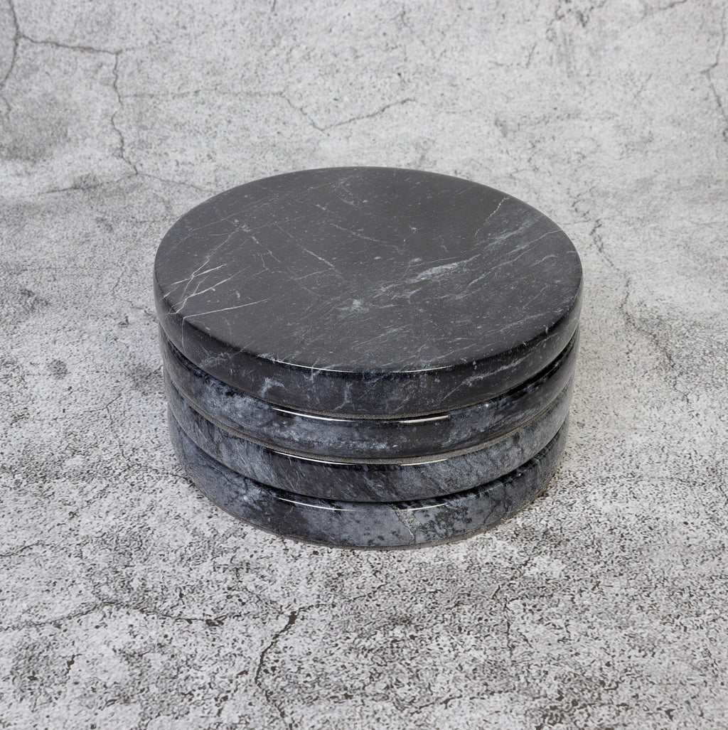 Gabriella – Black Round Natural Marble Coasters - set of 4