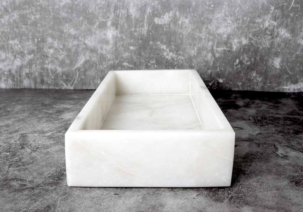 Salvatore – White Natural Marble Tray  | L 30cm W 15cm H 5cm | 2.5kg approx.