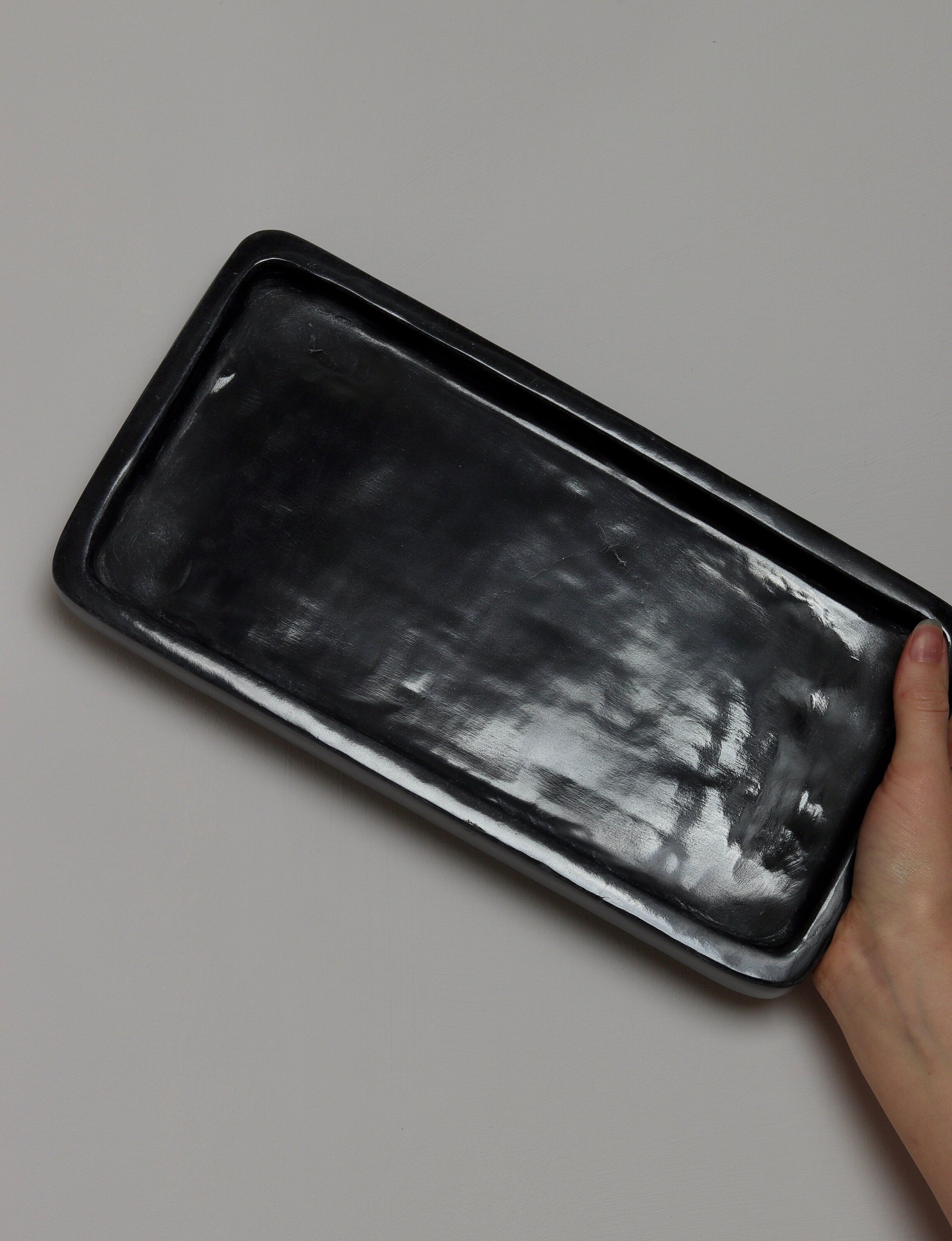 Salvatore – Black Rectangular Thin Marble Tray | L 30cm W 15cm H 2 cm | 1.5kg approx.